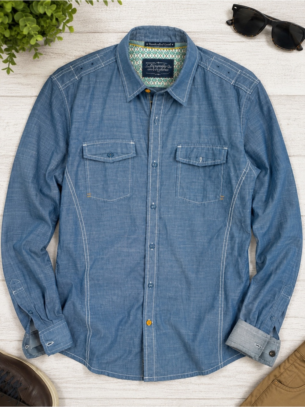 Tranquility by Colorado Clothing Navy and Teal Patterned Shirt Interior